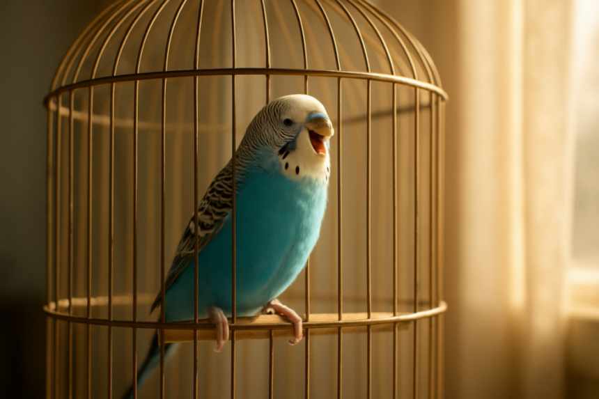 Singing blue budgie cage
