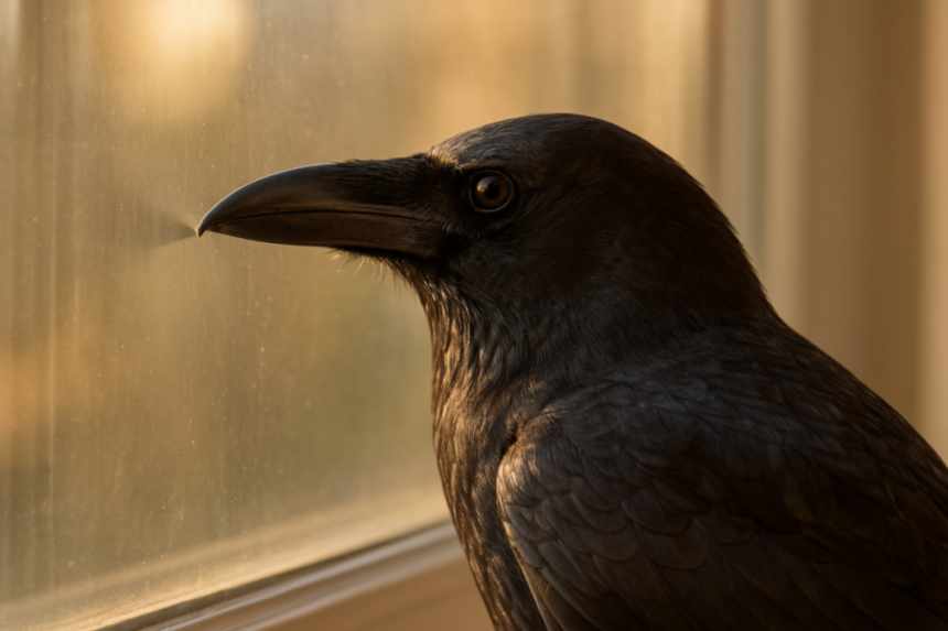 Crow beak tapping glass