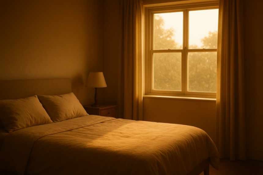 Sunlit empty window sill
