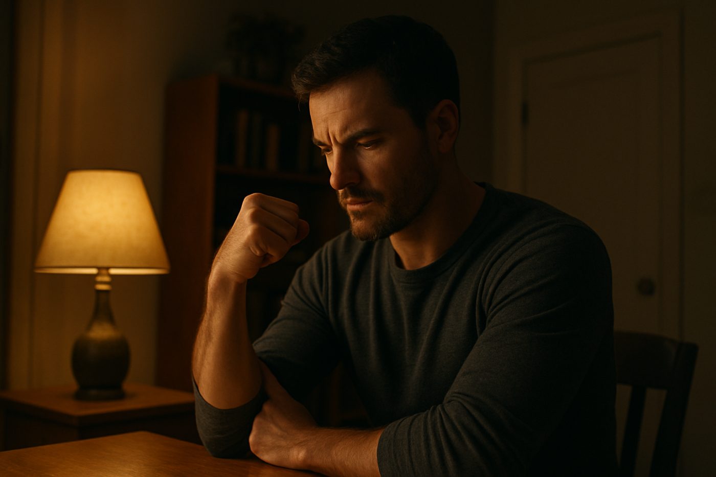 man flexing hand thoughtfully