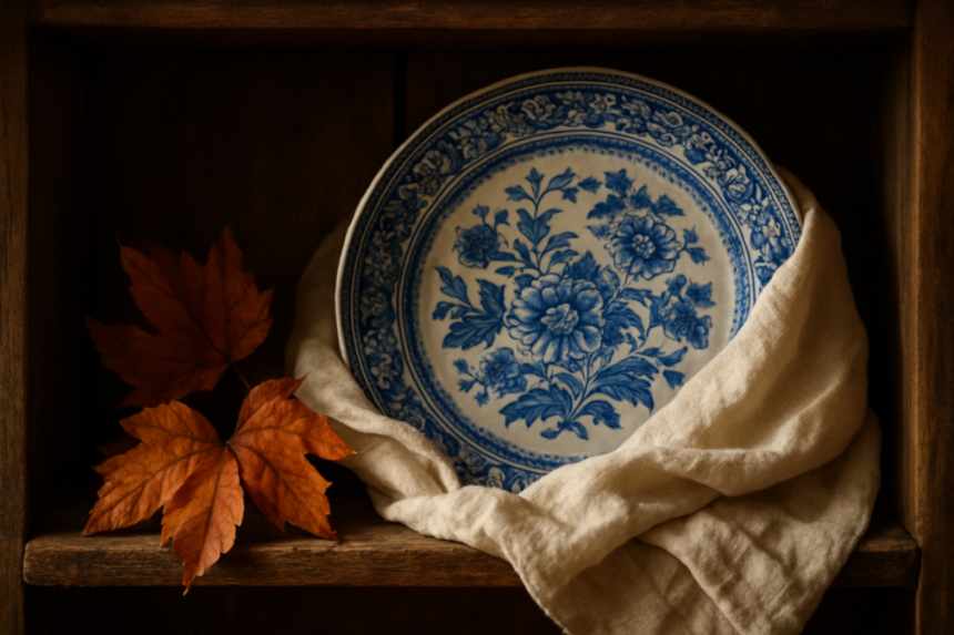 blue and white plate