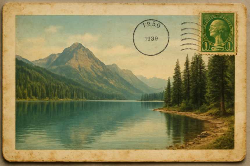 vintage 1939 postcard lake