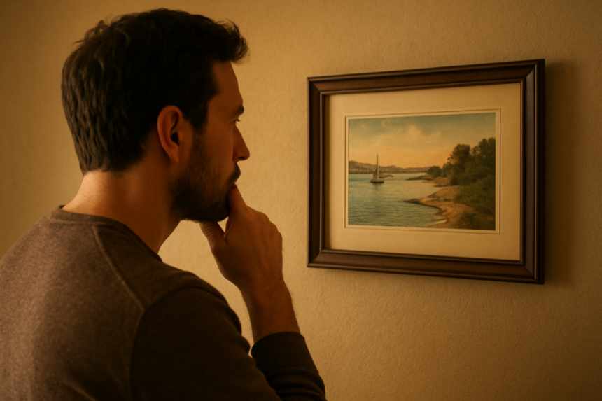 adult reflecting by postcard