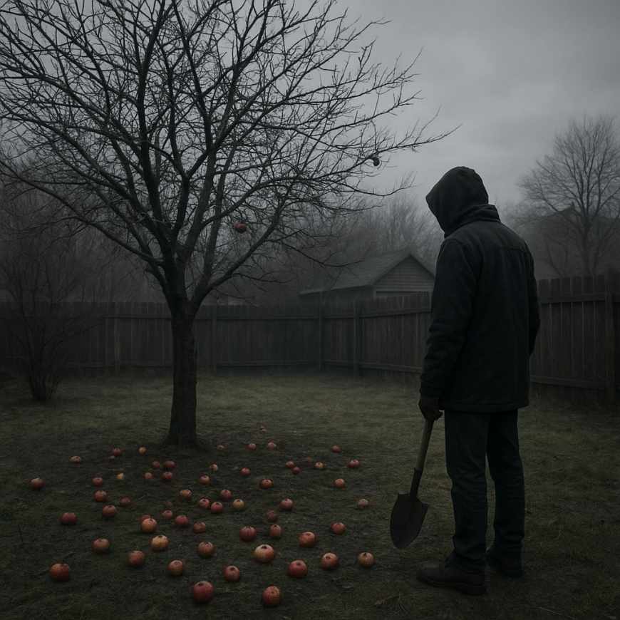 Quiet digging by apple tree