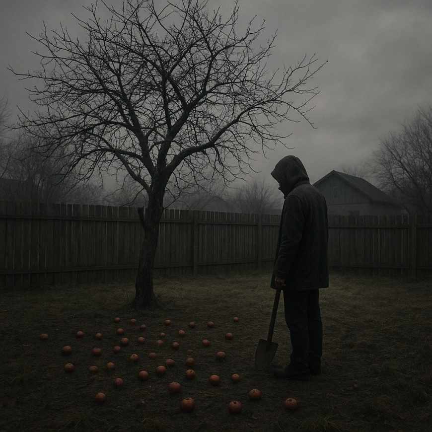 Quiet digging by apple tree