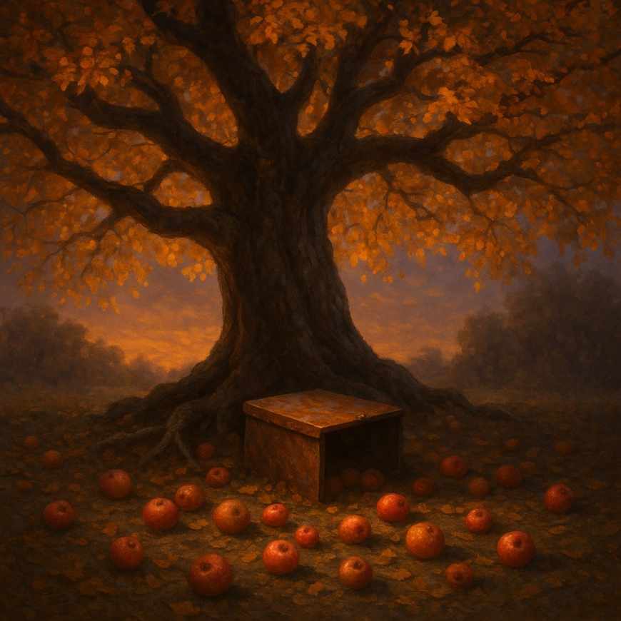 Buried box under apple tree