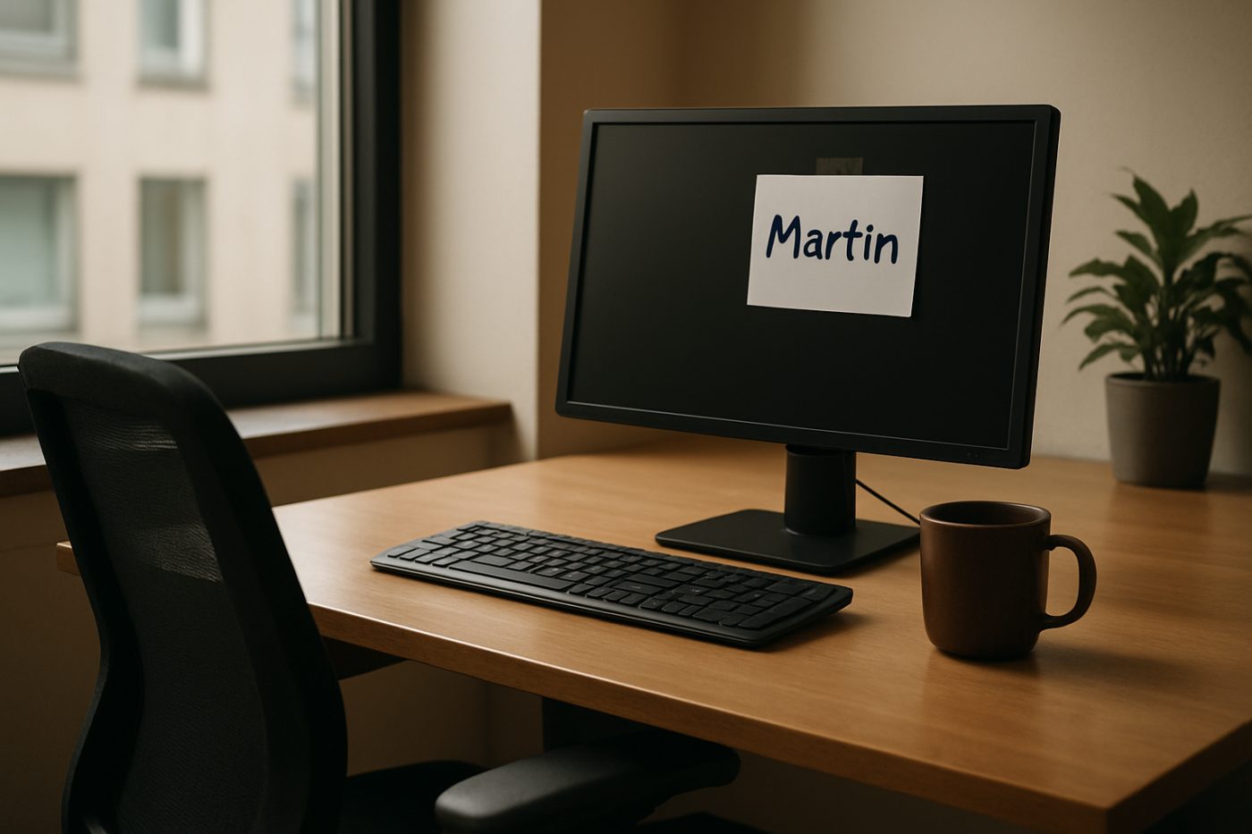 Office desk with "Martin" sign