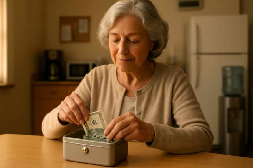 woman adding money quietly