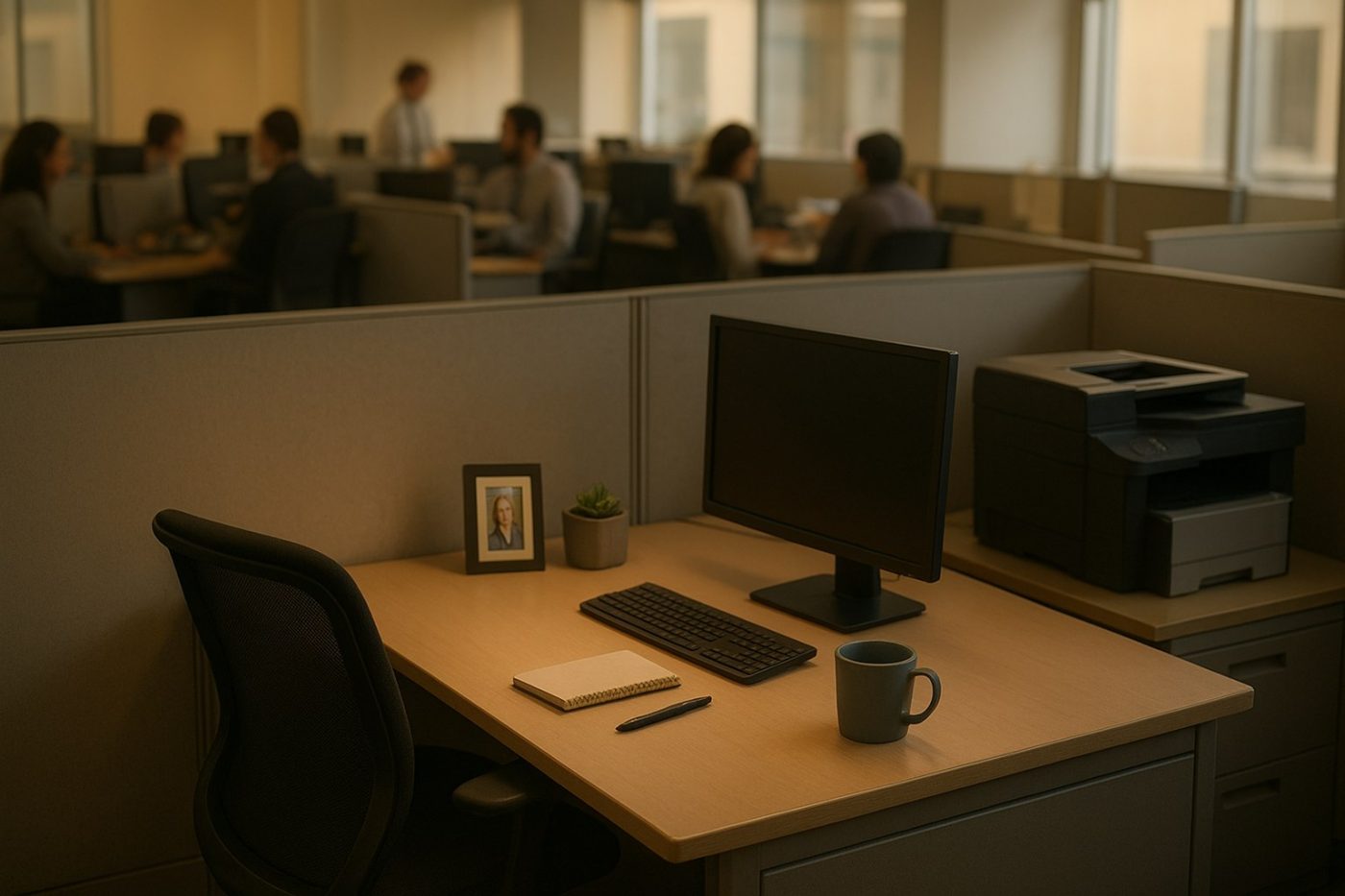Quiet corner desk near printer