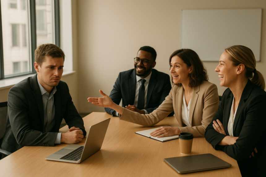 Office meeting with tense discussion
