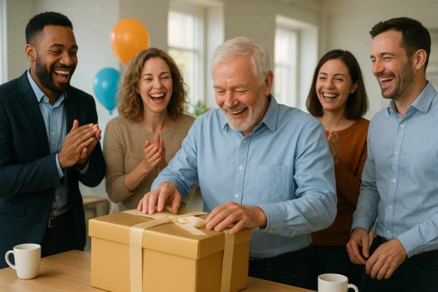 Office farewell with gift box