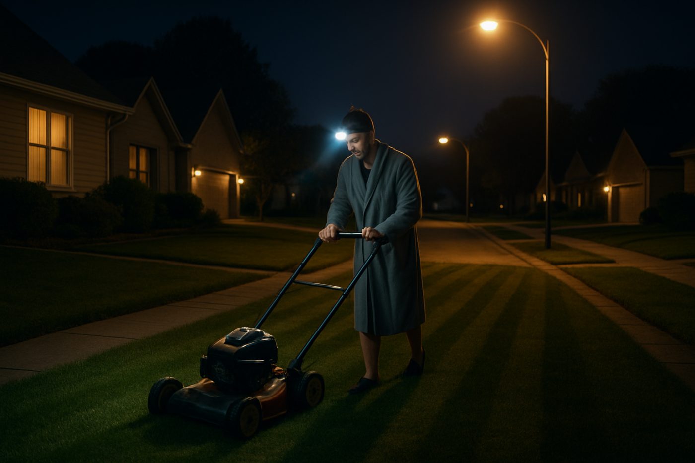 Midnight lawn mowing