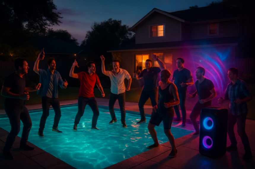 noisy pool party backyard