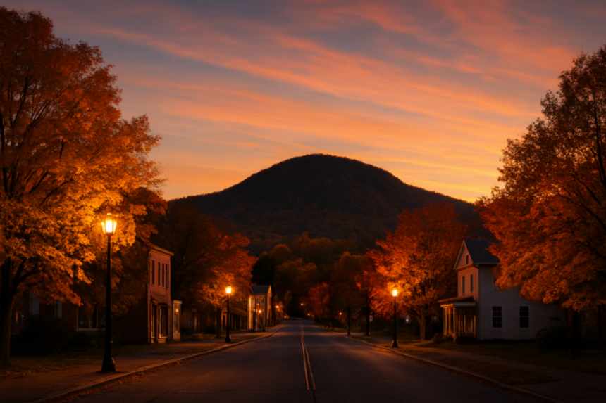 Small town street and hill
