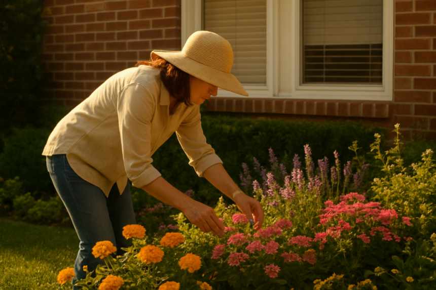Gardening neighbor with hat