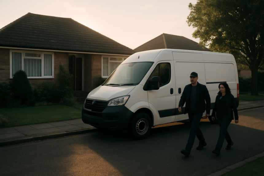 Unmarked van outside house