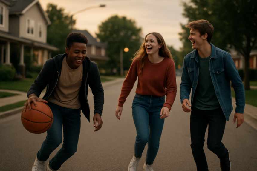 teens playing basketball