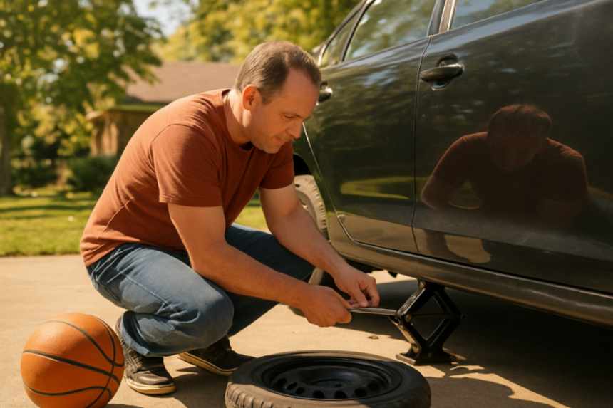 changing flat tire