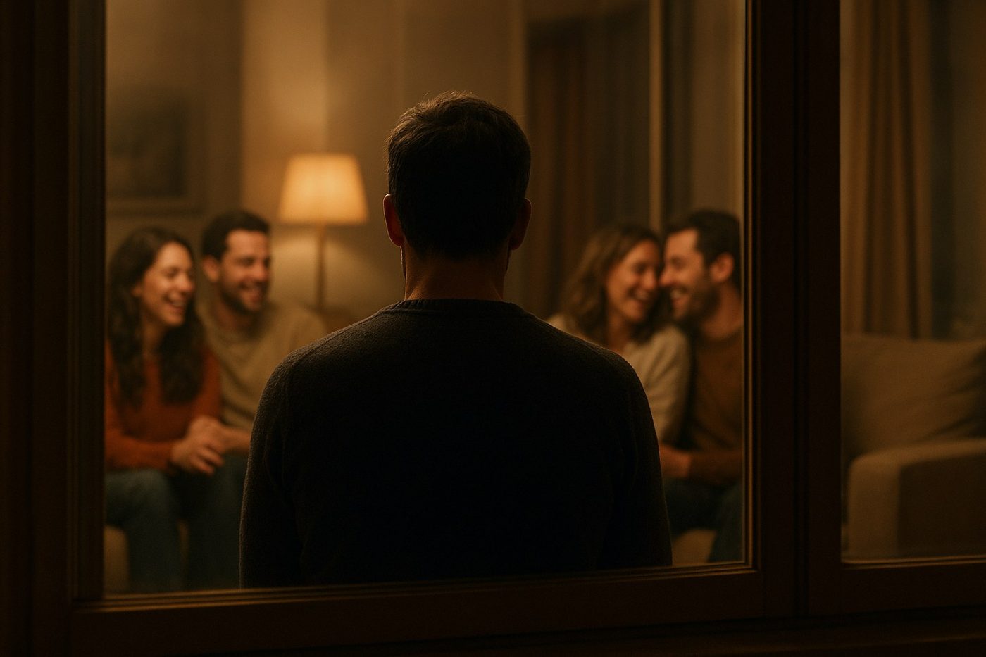 Lonely man watching party