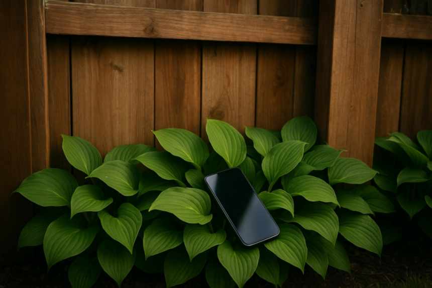Phone dropped in hostas