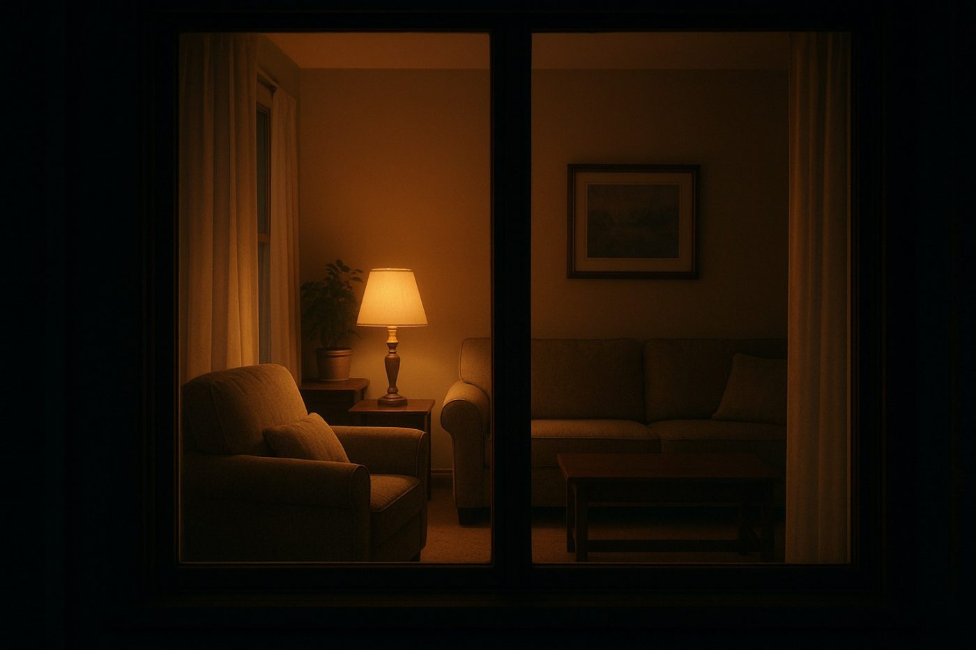 Darkened empty living room