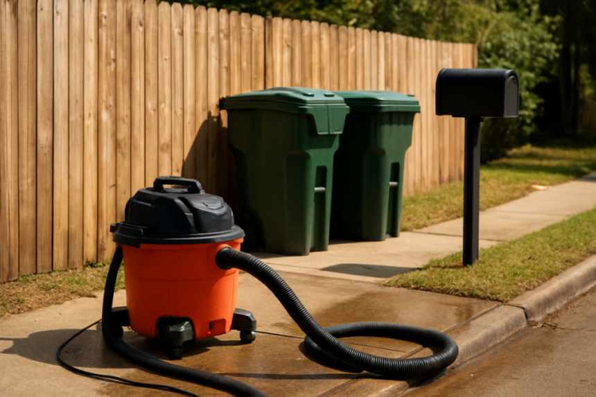 wet-dry vacuum on fence