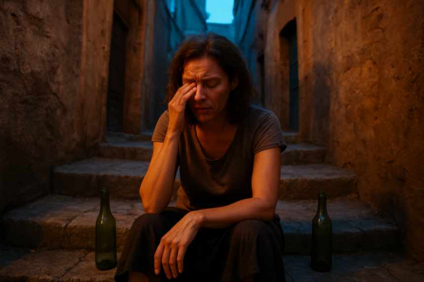 Woman crying in medina