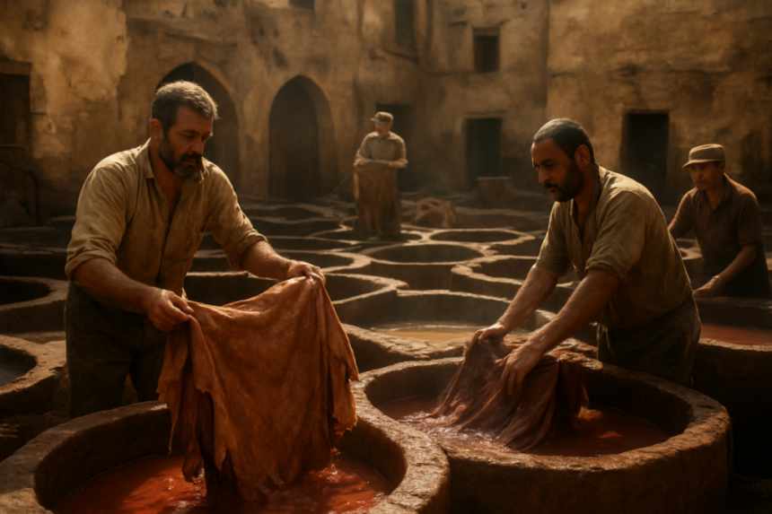 Tannery with leather vats