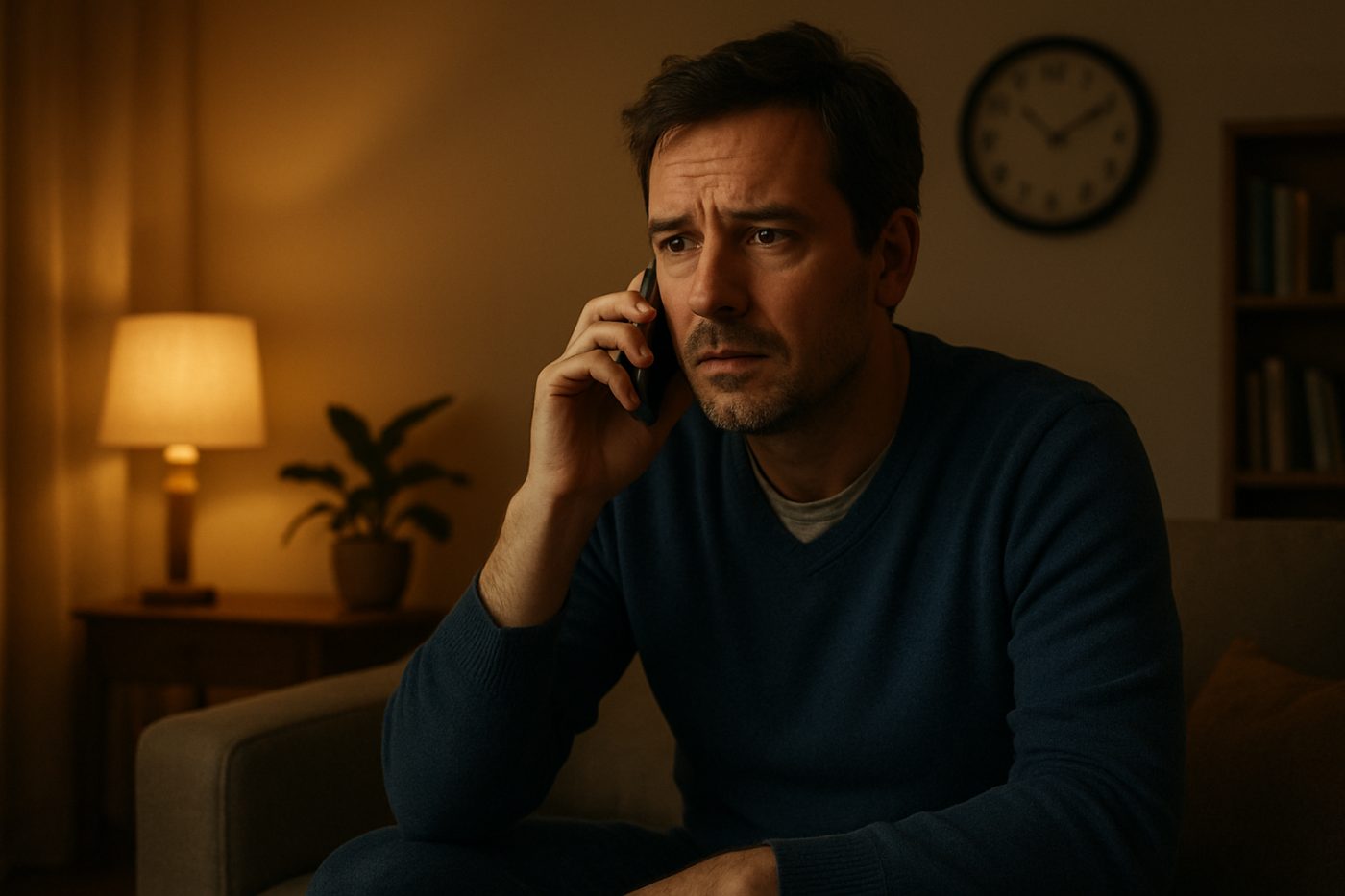 Man cancelling plans, phone call