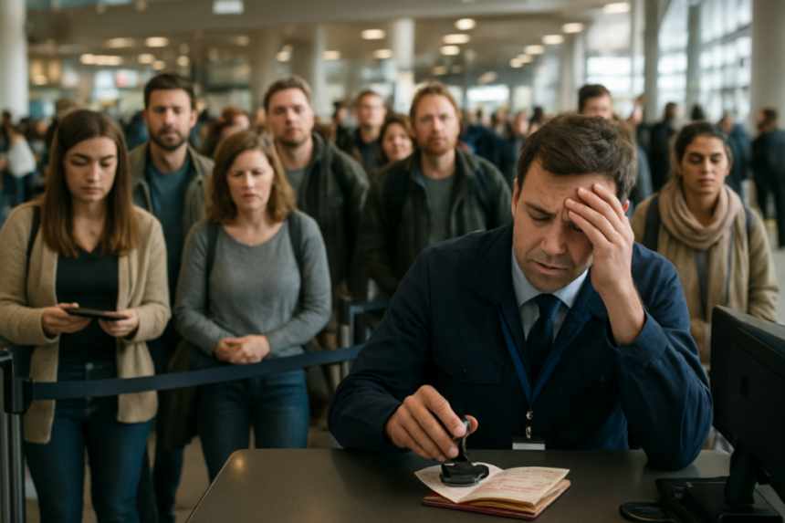 Passport control queue