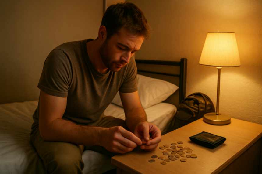 Hostel bed with coins