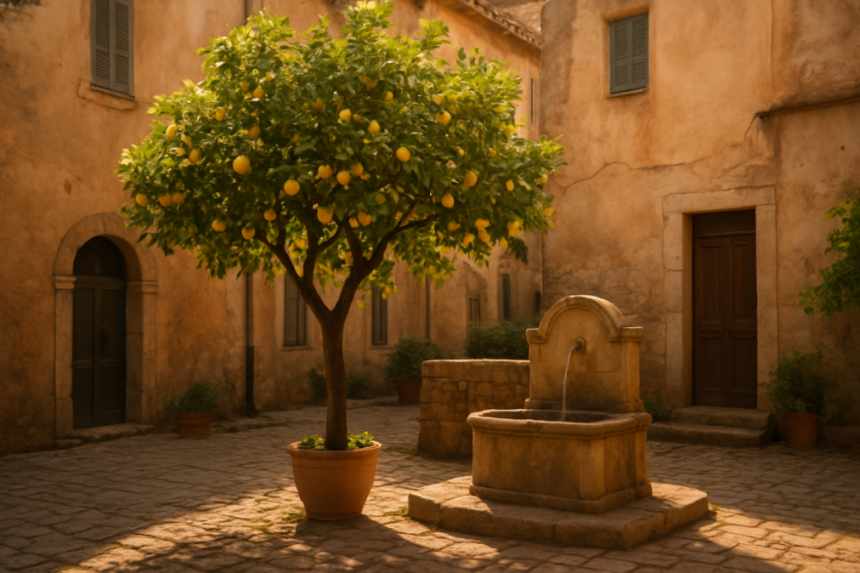 Imagined hotel courtyard