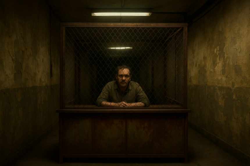 Hostel reception behind cage