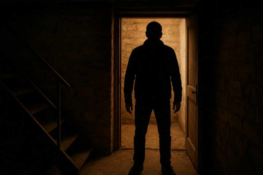 Man at basement doorway
