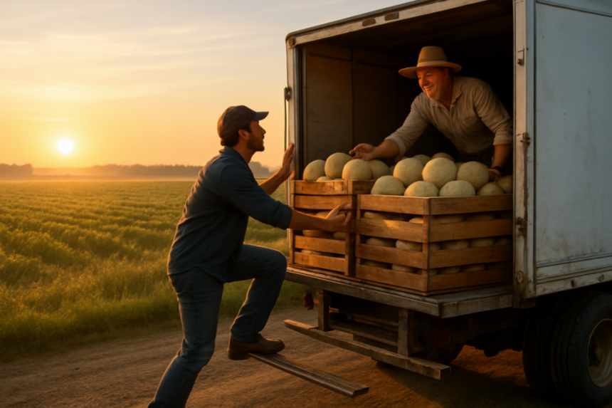 Morning hitchhike truck ride