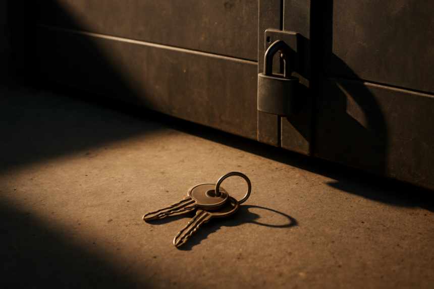 Locked garage door and keys