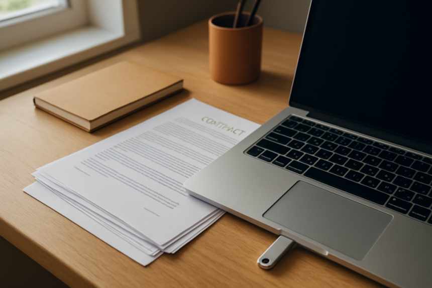 printed contracts and backup drive