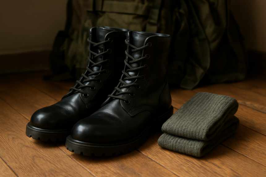 Combat boots and socks