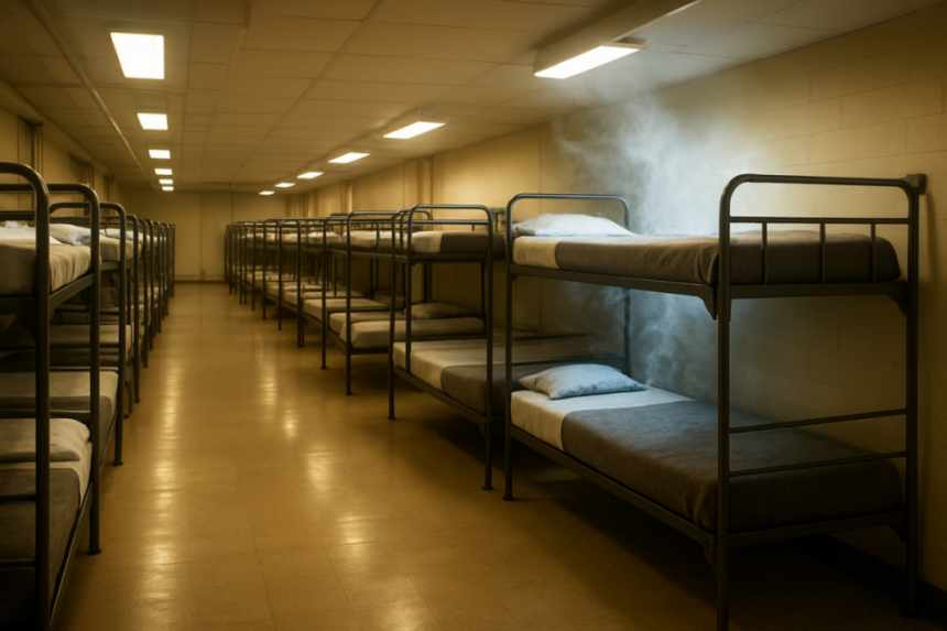 Military barracks corner bunk