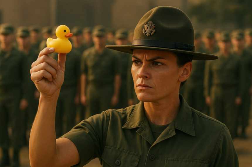 Drill sergeant holding rubber duck