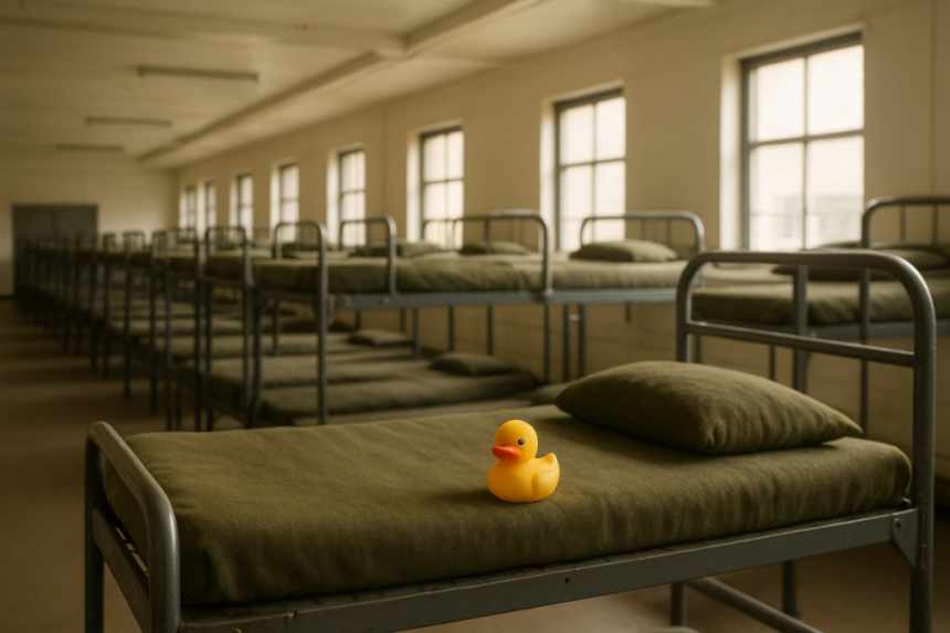 Barracks bunk with rubber duck