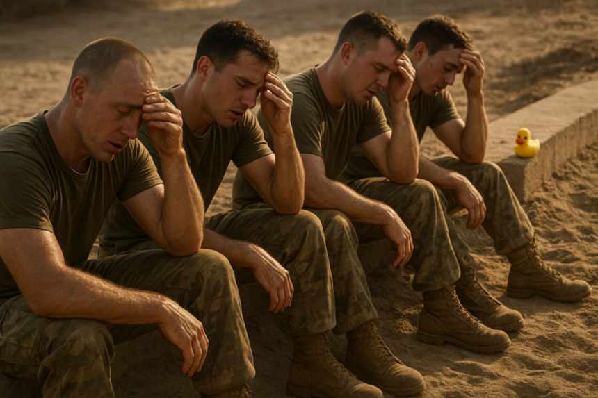 Exhausted soldiers after training