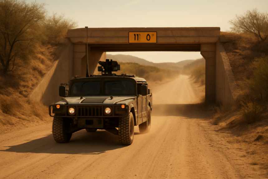 military convoy on bridge
