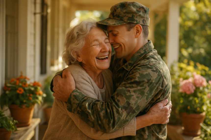 reunion on porch hug