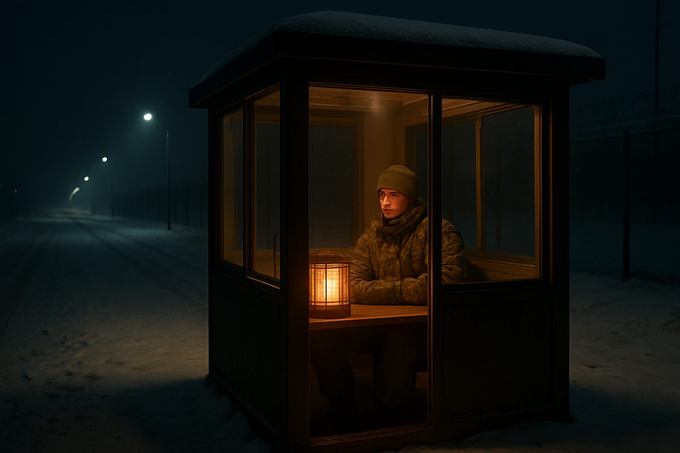 gate guard booth at night