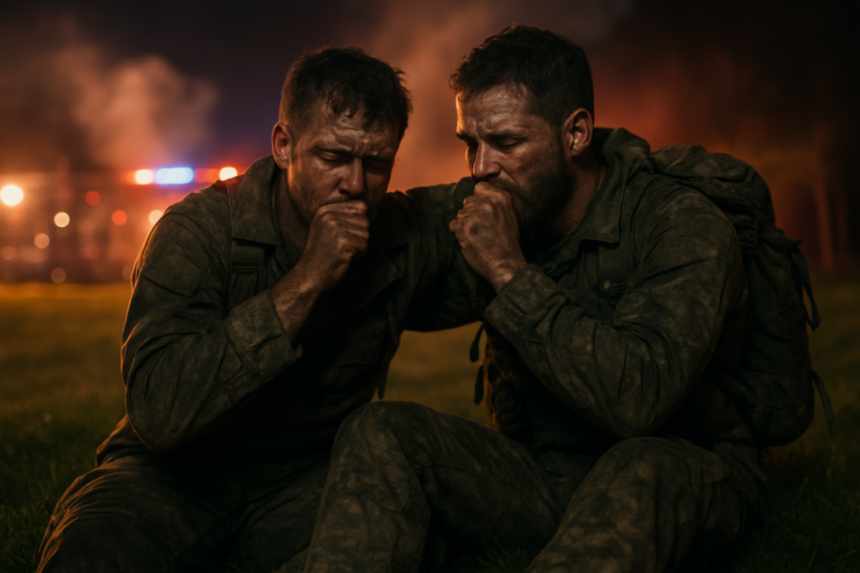 Soldiers after fire rescue