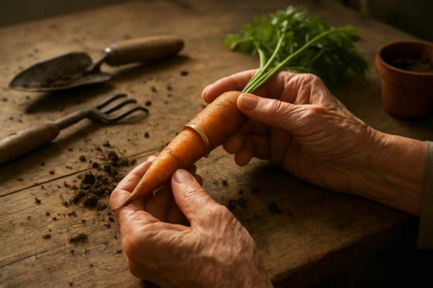 elderly hands holding carrot