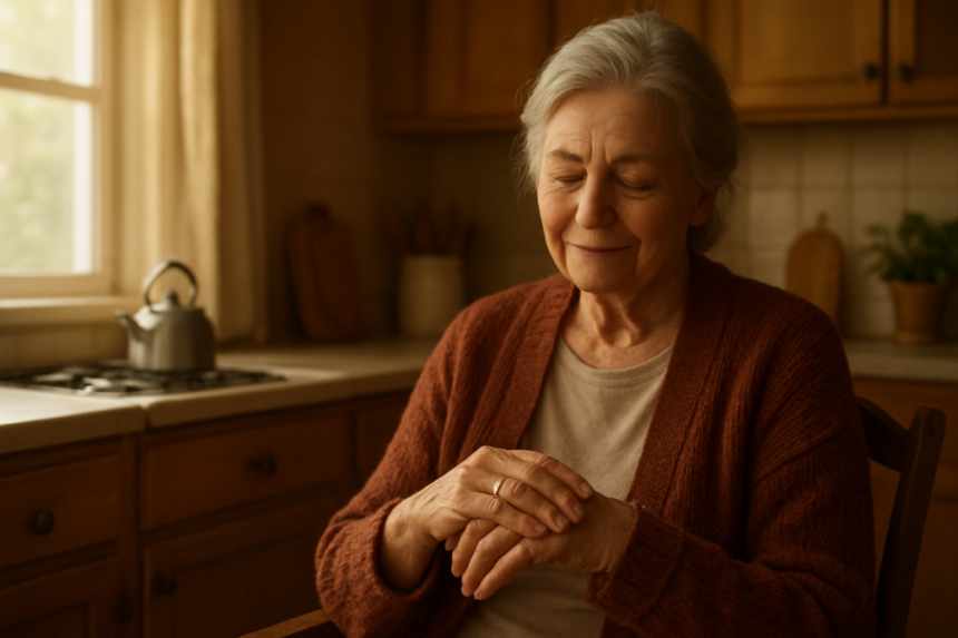 elderly woman wearing rings