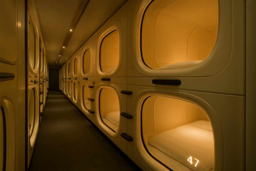 capsule hotel corridor Tokyo