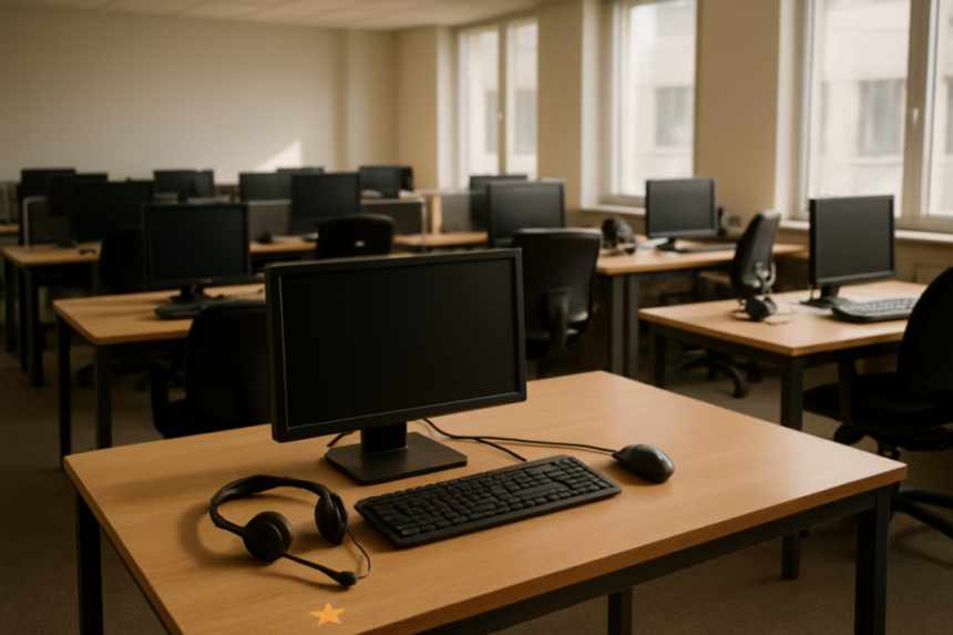 call center office with gold star